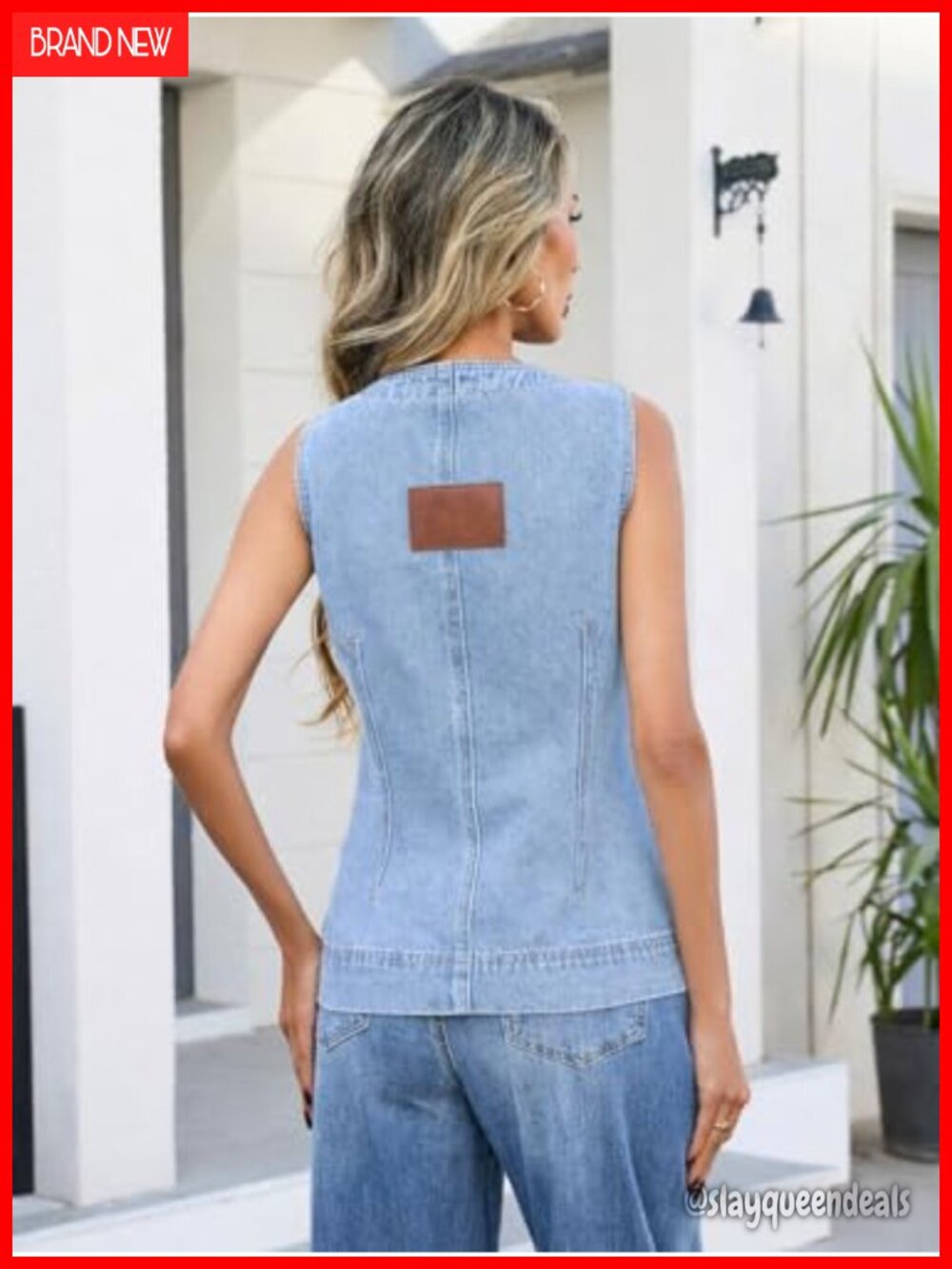 Womens Denim Vest Sleeveless Button Down V-Neck Waistcoat Suit Vest Casual - Picture 4 of 5
